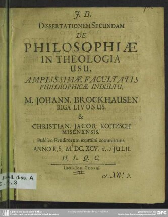 2: Dissertationem ... de philosophiae in theologia usu