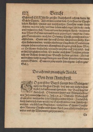 Der acht vnd zwantzigste Artickel Von dem Antichrist.
