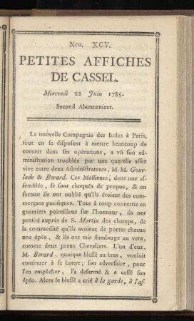 No XCV (Mercredi 22 Juin 1785)