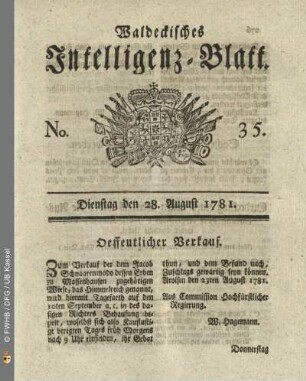 No. 35, Dienstag den 28. August 1781