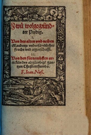 Zwů wolgegründter Predig
