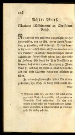 Achter Brief. Mariane Mühlmann an Christiane Reich