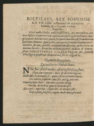 Boleslaus, Rex Bohemiae ad Filium ...