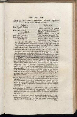 Extractus Protocolli Visitationis Cameræ Imperialis d. d. Wetzlariæ 22. Februarii 1771.