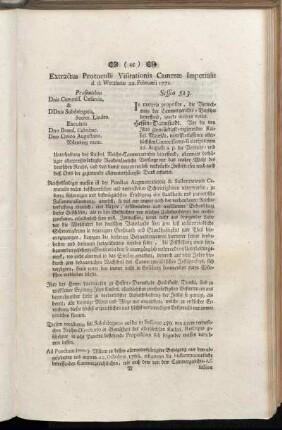 Extractus Protocolli Visitationis Cameræ Imperialis d. d. Wetzlariæ 22. Februarii 1771.