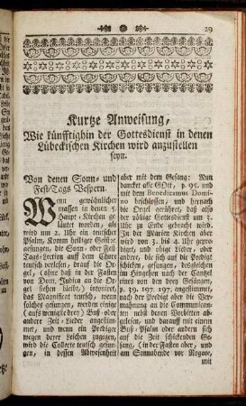 Kurtze Anweisung, Wie künfftighin der Gottesdienst in denen Lübeckischen Kirchen wird anzustellen seyn.