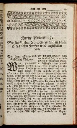 Kurtze Anweisung, Wie künfftighin der Gottesdienst in denen Lübeckischen Kirchen wird anzustellen seyn.