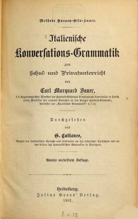 Italienische Konversations-Grammatik zum Schul- und Privatunterricht