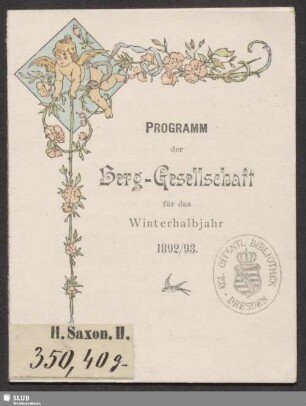 1892/93: Programm der Berggesellschaft über die Gesellschaftsabende ...