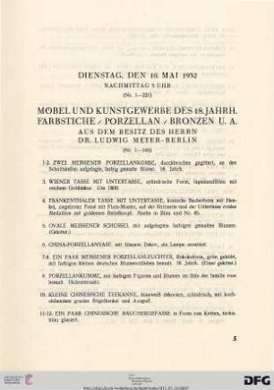 Möbel und Kunstgewerbe des 19. Jahrh. / Farbstiche / Porzellan / Bronzen u.a. (Nr. 1-221)
