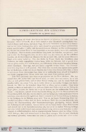 Alfred Lichtwark zum Gedächtnis