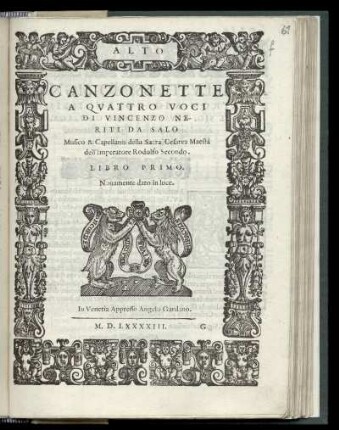 Vincenzo Neriti da Salo: Canzonette a quattro voci ... Libro primo. Alto