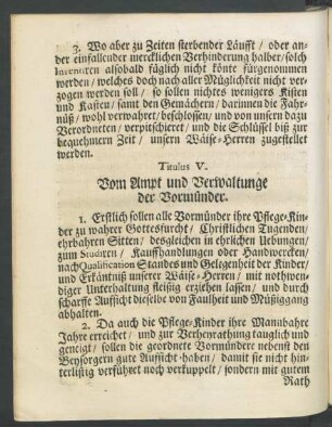 Titulus V. Vom Ampt und Verwaltunge der Vormünder