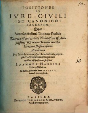 Positiones ex iure civili et canonico excerptae