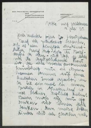 Brief von Elfriede Grundmann an Gerhart Hauptmann