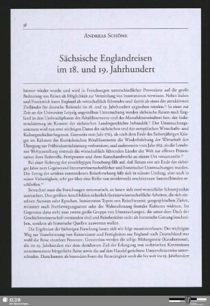 Sächsische Englandreisen im 18. und 19. Jahrhundert