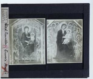 Duccio, Madonna Rucellai (Florenz Uffizien 00284543),Duccio, Maestà (Siena Dommuseum)