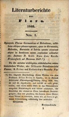Flora oder allgemeine botanische Zeitung. Literaturberichte zur Flora oder allgemeinen botanischen Zeitung : im Auftr. d. Königl. Bayerischen Botanischen Gesellschaft hrsg.. 10. 1840