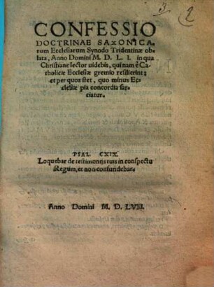 Confessio doctrinae Saxonicarum ecclesiarum synodo Tridentinae oblata anno 1551