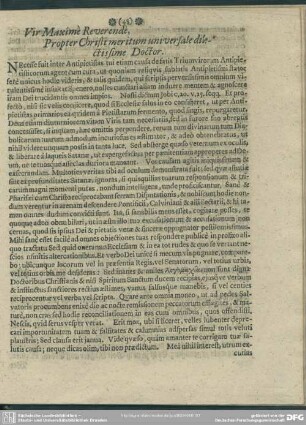Vir Maxime Reverende, Propter Christi meritum universale dilectissime Doctor
