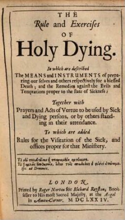 The rule and exercises of holy dying