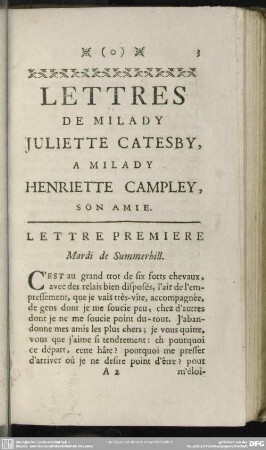Lettre Premiere. Mardi de Summerhill