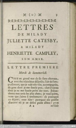 Lettre Premiere. Mardi de Summerhill