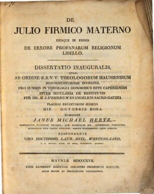 De Iulio Firmico Materno eiusque in primis de errore profanarum religionum libello : Diss.