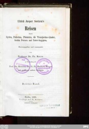 Bd. 3: Ulrich Jasper Seetzen's Reisen durch Syrien, Palästina, Phönicien, die Transjordan-Länder, Arabia Petraea und Unter-Aegypten
