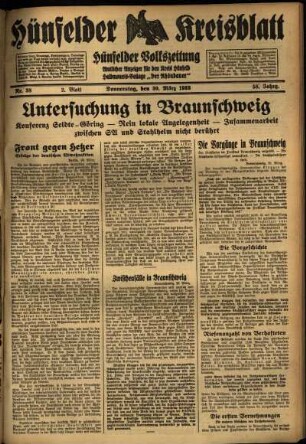 Zweite Ausgabe vom Donnerstag, den 30. März 1933.