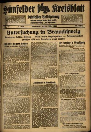 Zweite Ausgabe vom Donnerstag, den 30. März 1933.