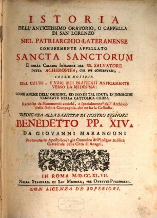Istoria dell'Oratorio di San Lorenzo