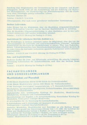 Fachabteilungen und Sondersammlungen