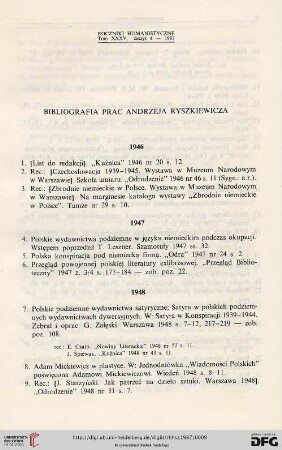 35: Bibliografia prac Andrzeja Ryszkiewicza