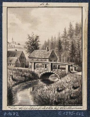 Die Schinderbrücke an der Roten Weißeritz bei Schellerhau, Nr. 2 aus J. F. W. Wegeners Mappe "Die rothe Weißeritz, 1. Theil, von 1837
