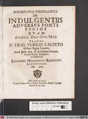 Disputatio Theologica De Indulgentiis : Adversus Pontificios