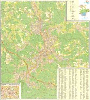 Amtliche Stadtkarte von Siegen, Kartenausschnitt Innenstadt und Straßenverzeichnis