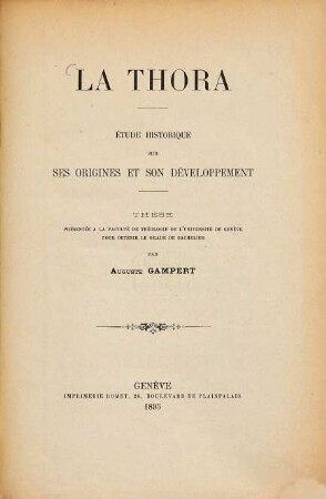La thora : Étude historique sur ses origines et son développement