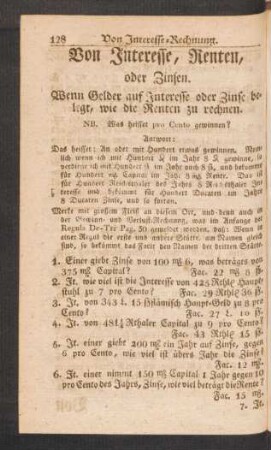 Von Interesse, Renten, oder Zinsen