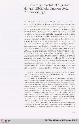 V. Dekoracja rzeźbiarska gmachu dawnej Biblioteki Uniwersytetu Warszawskiego