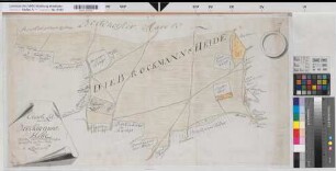 Casum (Borgholzhausen) Vermessung der Brockmanns Heide 1772 o.M. 43,5 x 82 kol. Zeichnung M. Reinhold Spez.Verz. Markenkarten X Nr. 35