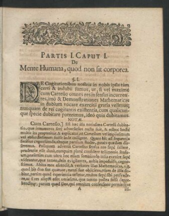 Partis I. Caput I. De Mente Humana, quod non sit corporea.