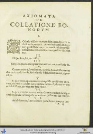 Axiomata De Collatione Bonorum