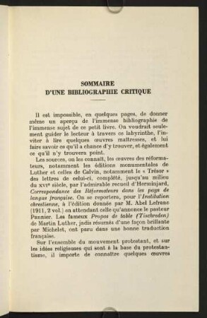 Sommaire d´une bibliographie critique
