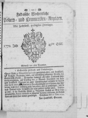 49tes Stück, Ausgabe vom 5. December 1770