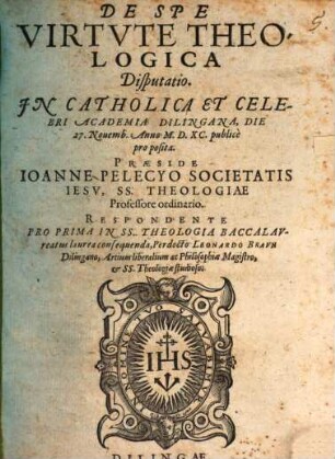 De Spe Virtvte Theologica Disputatio
