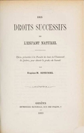 Des droits successifs de l'enfant naturel : (Inauguraldiss.)