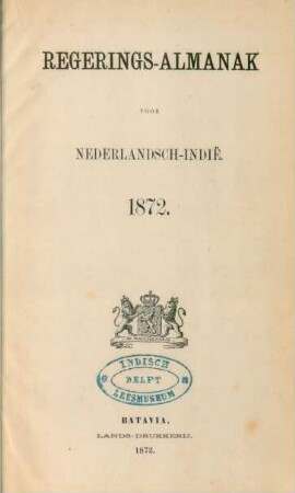 1872: Regeeringsalmanak voor Nederlandsch-Indie