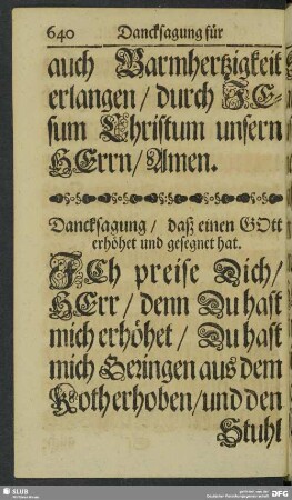 Dancksagung, daß einen Gott erhöhet und gesegnet hat