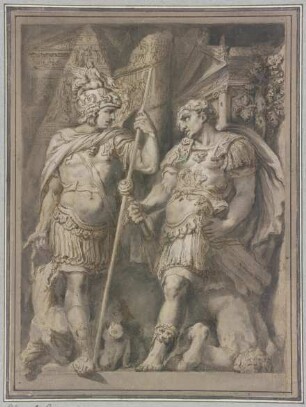Zwei römische Soldaten nach der Fassadenmalerei am Palazzo Milesi in Rom